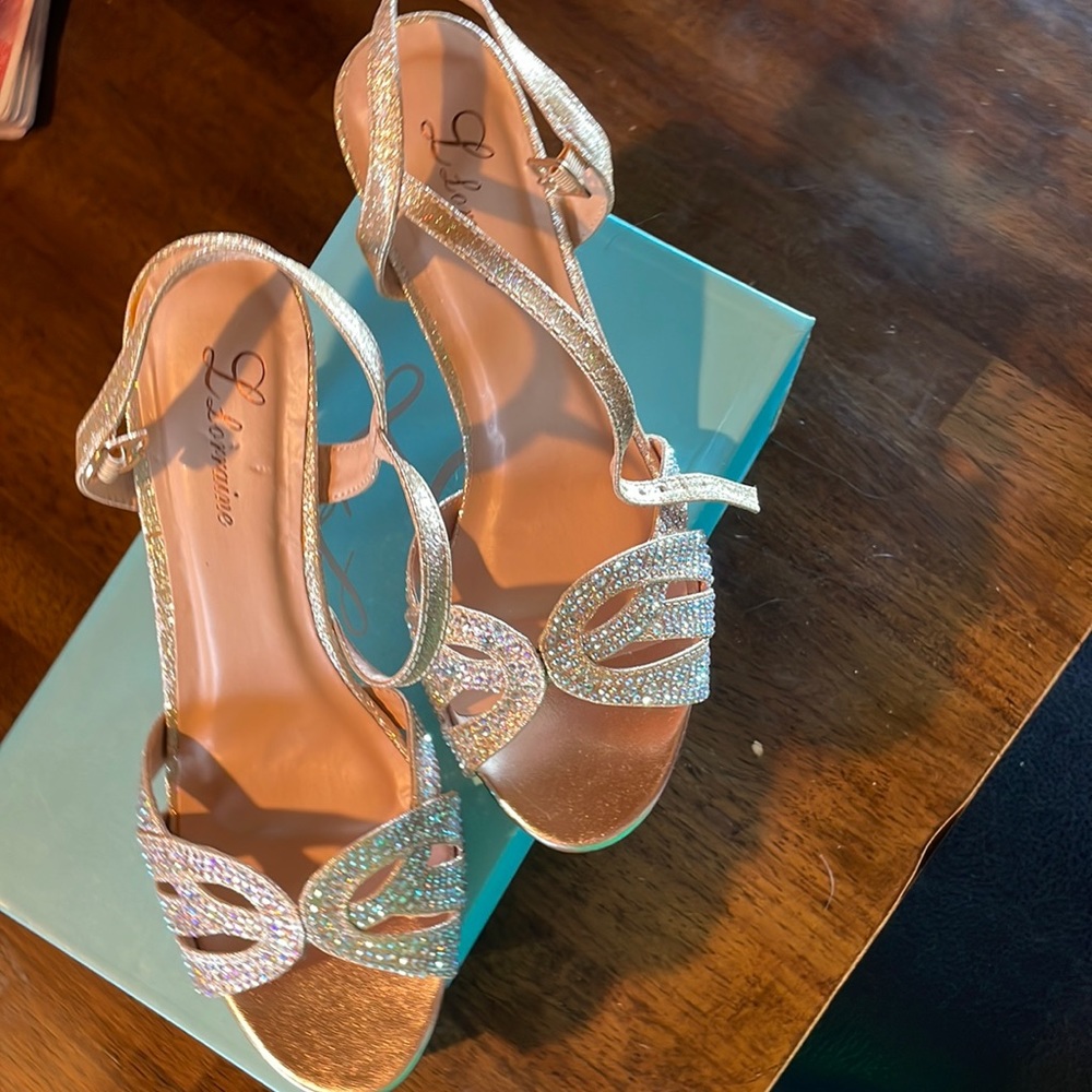 Lauren  Lorraine, style #Vanessa gold sequins,sparkling with a two inch heel